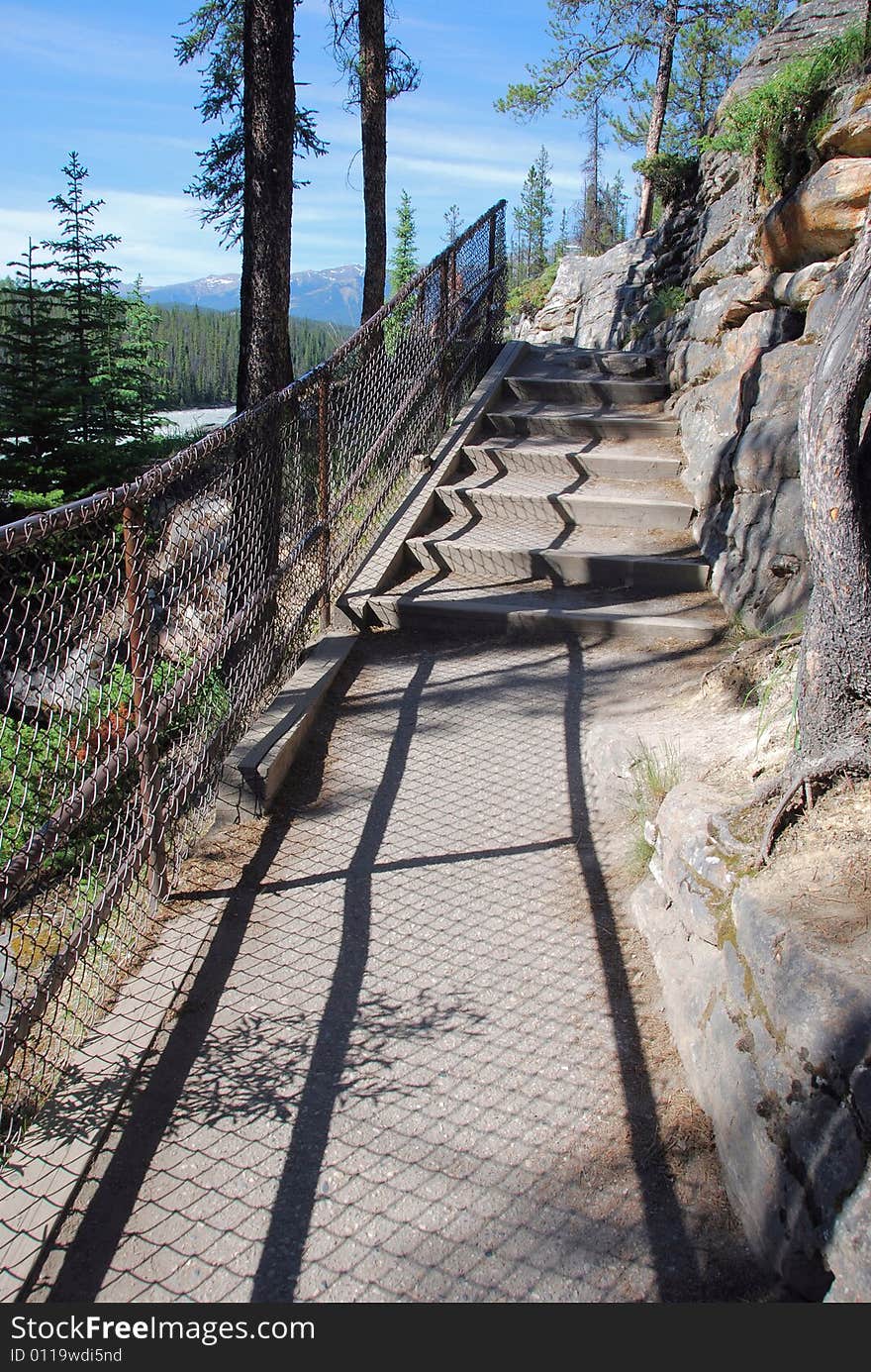 Stairs to the downstream of Athabasca Falls