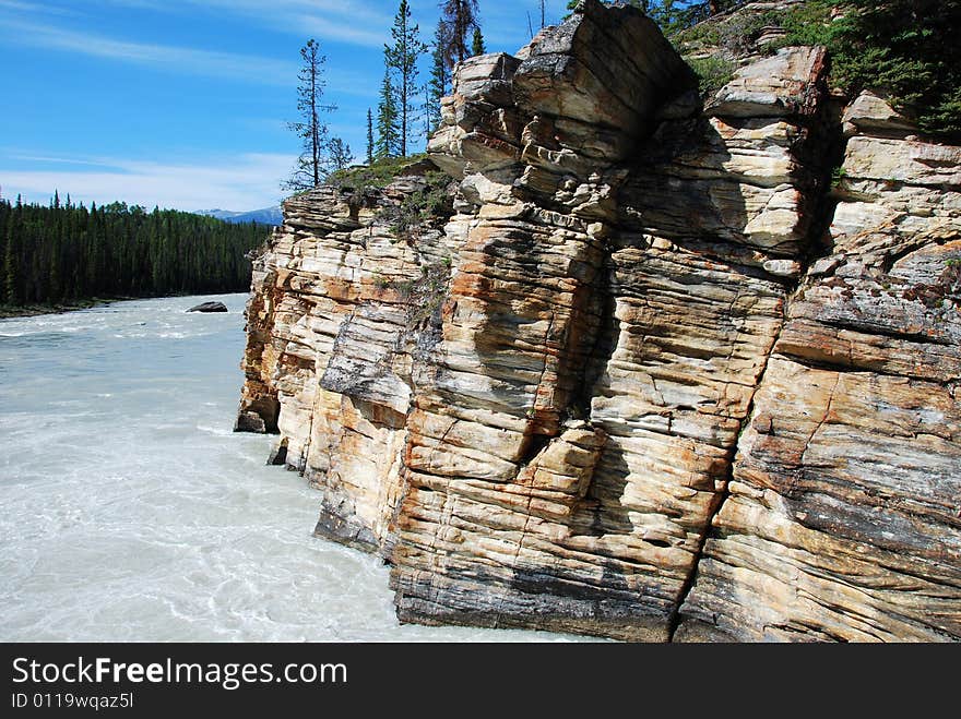 Downstream river of Athabasca Fall in Jasper National Park Alberta Canada. Downstream river of Athabasca Fall in Jasper National Park Alberta Canada