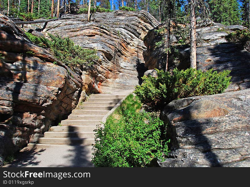 Athabasca Falls in the July afternoon Jasper National Park Alberta Canada. Athabasca Falls in the July afternoon Jasper National Park Alberta Canada