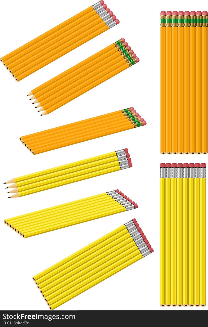 A series of pencils isolated on white, some sharpened and some unsharpened. A series of pencils isolated on white, some sharpened and some unsharpened.