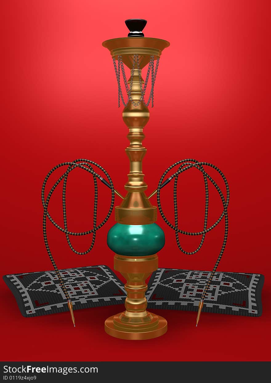 This image of a turkish hookah, 3d rendering. This image of a turkish hookah, 3d rendering