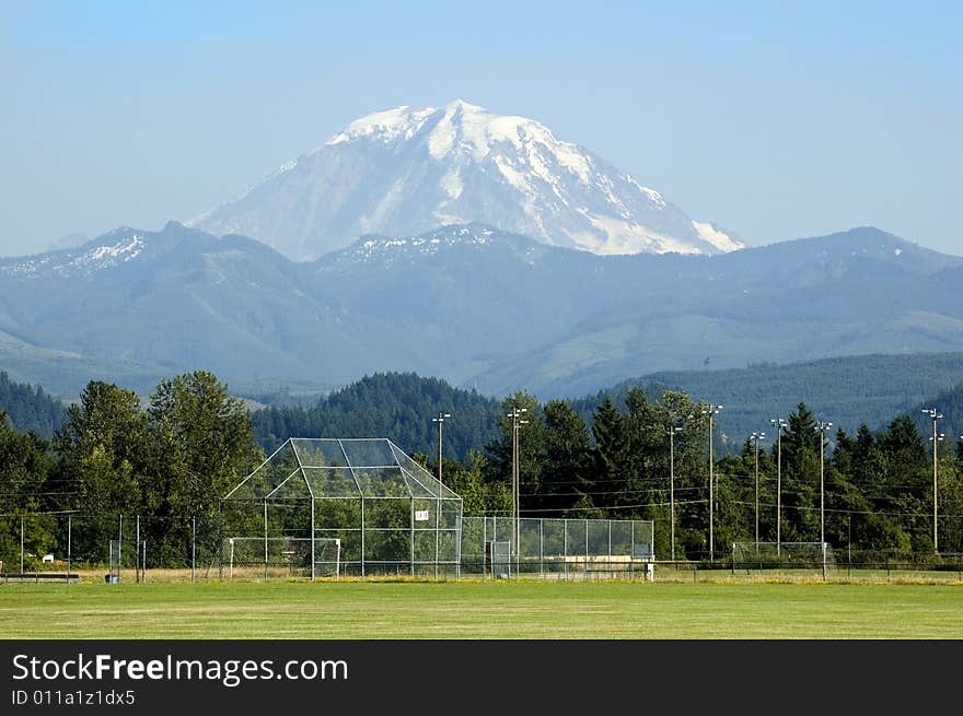 Mount Rainier Towers over Soccer Field