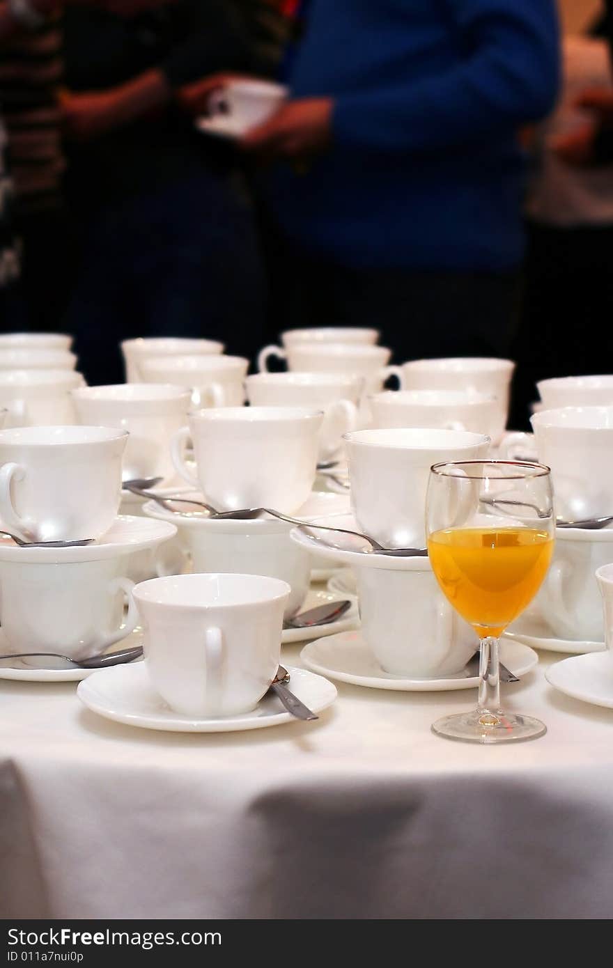 White china cups on a table