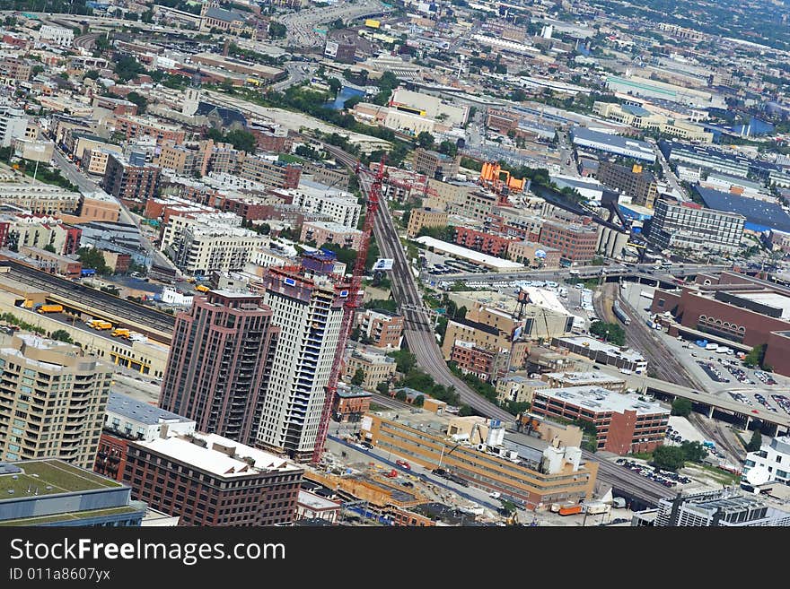 Daytime aerial view of Chicago