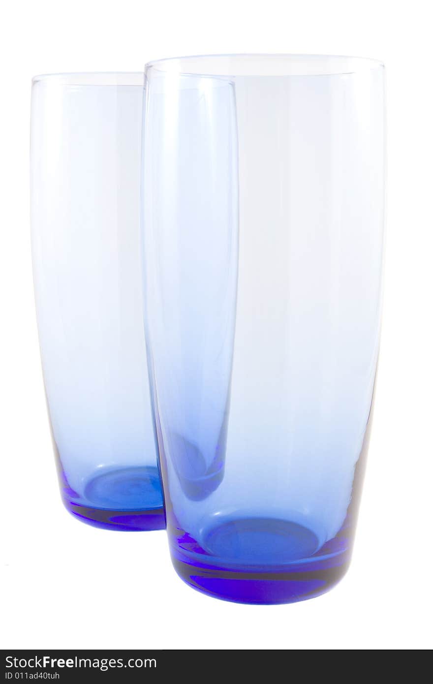 Two blue glass on white background