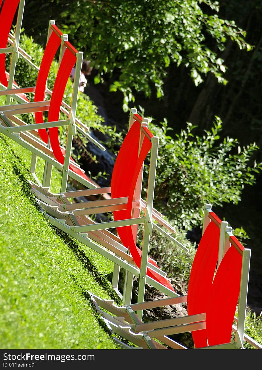 Red deck chairs