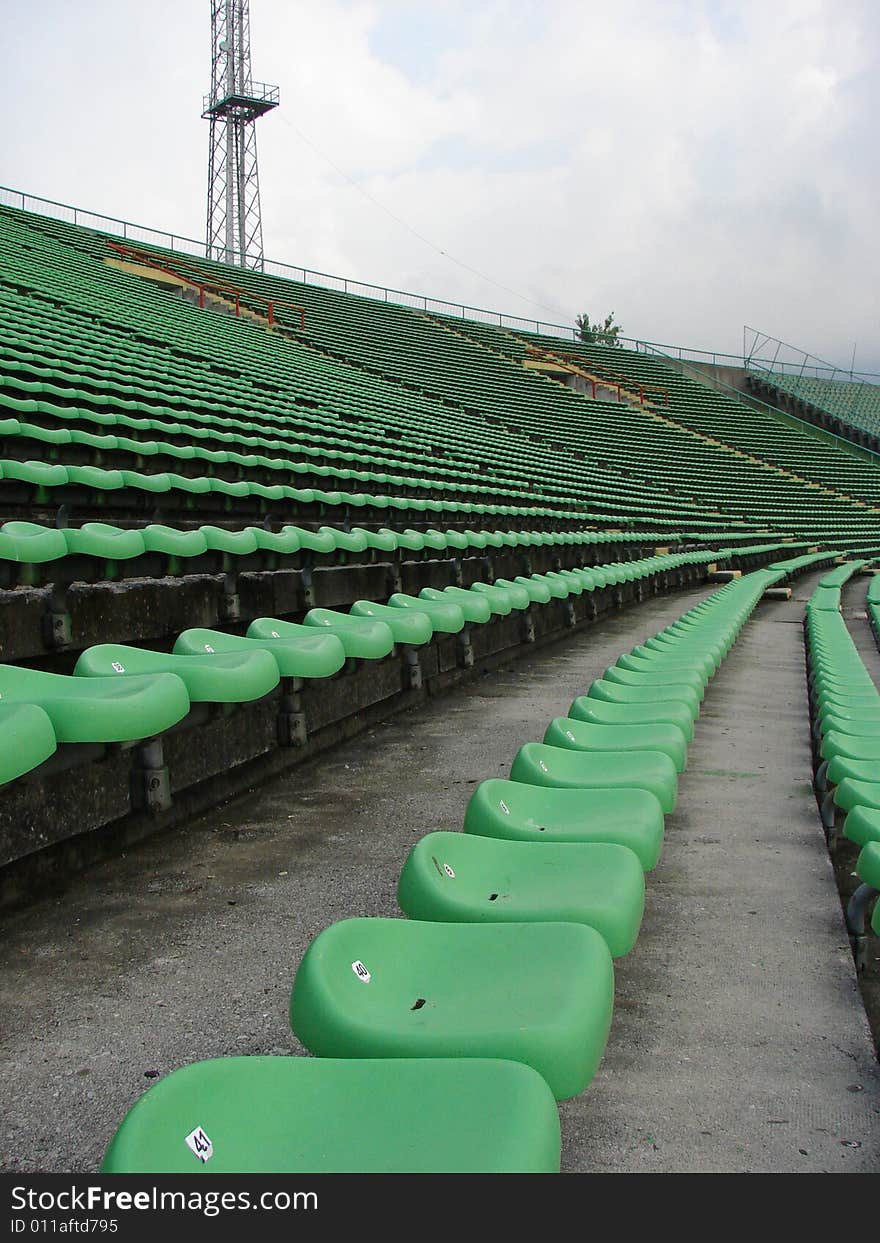 Empty stands at the Olympic stadium in Sarajevo.