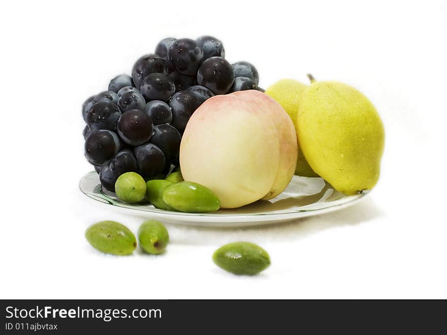 Grape,peach,pear  and olive