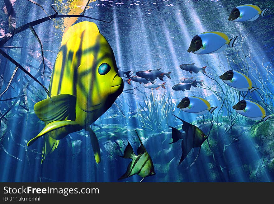 Illustration of the reefscape in the Caribbeans. Illustration of the reefscape in the Caribbeans