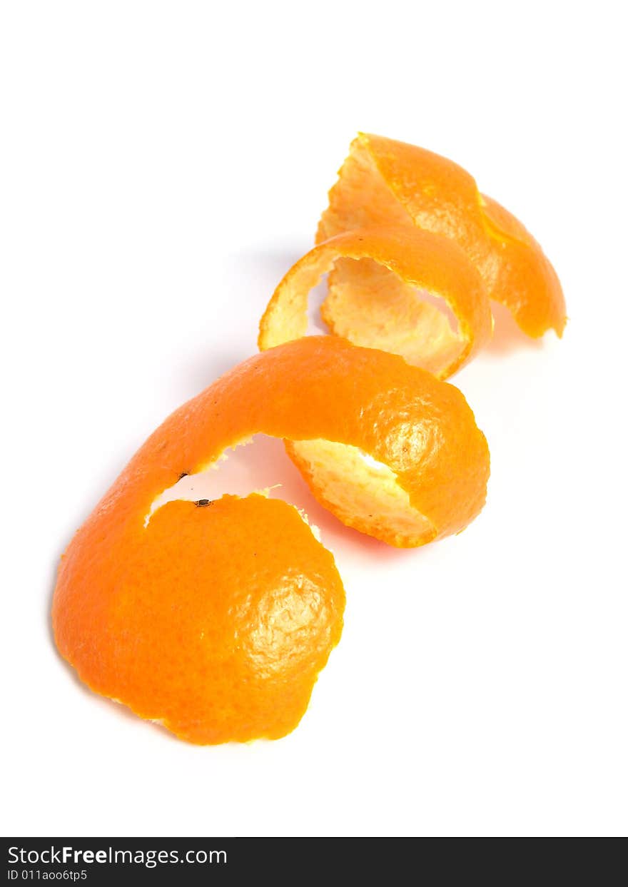 Tangerine skin on white background