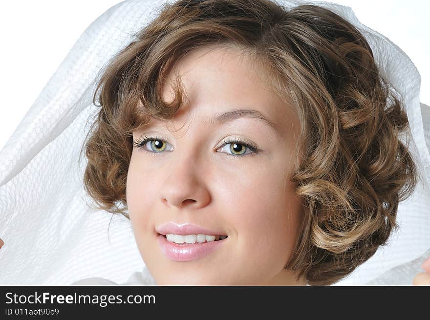 Portrait of the beautiful girl with shawl on head