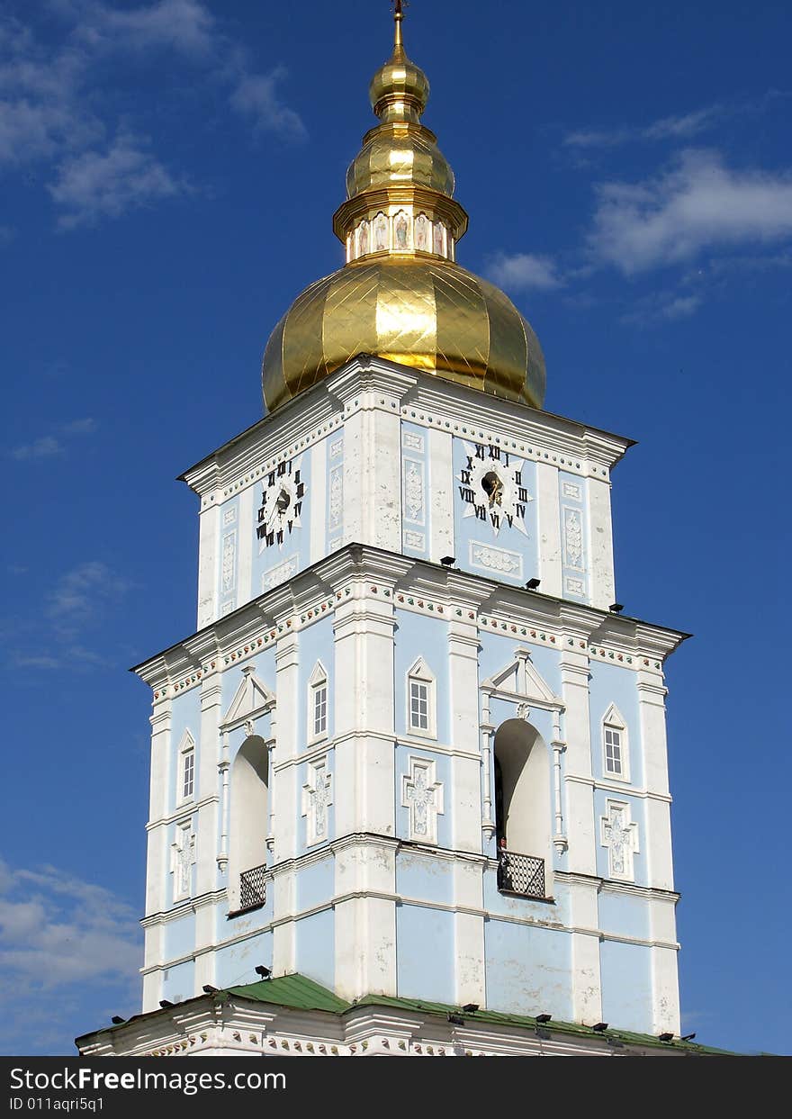 Bell tower of Saint Michael's Golden-Domed Cathedral in Kiev. Bell tower of Saint Michael's Golden-Domed Cathedral in Kiev