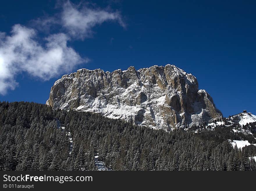 A landscape of Saslong, in selva di val gardena in winter. A landscape of Saslong, in selva di val gardena in winter