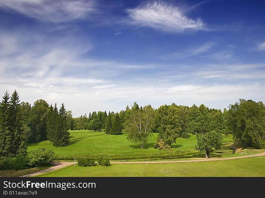 Landscape with blue sky, clouds and forest. Landscape with blue sky, clouds and forest