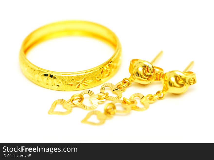 Golden Ring And Earrings