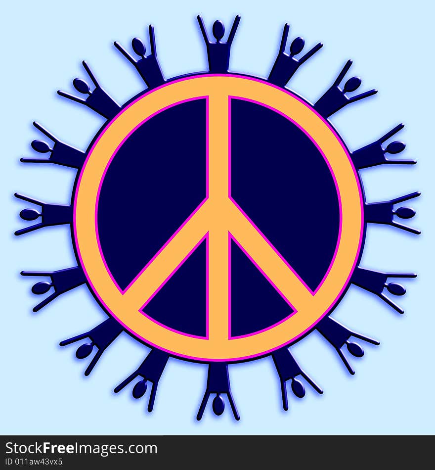 Peace symbol with people silhouette around the outer edge. Peace symbol with people silhouette around the outer edge