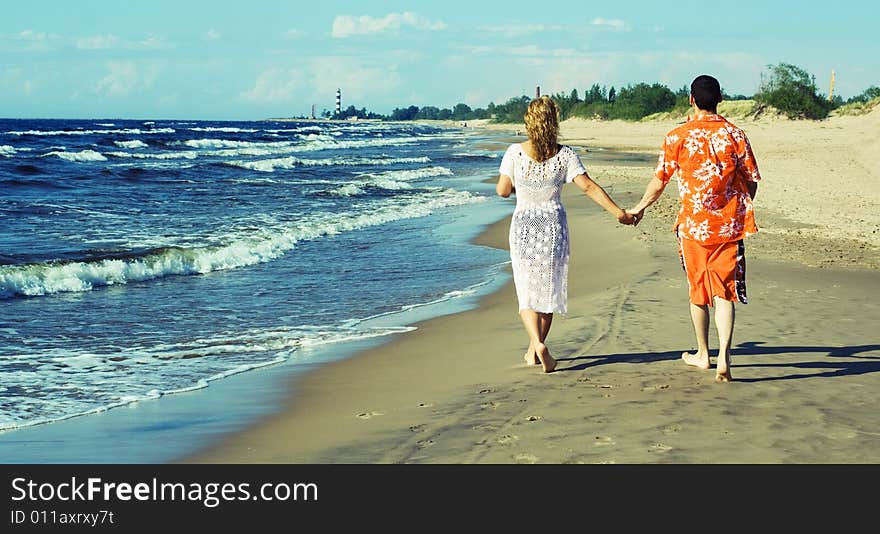 Walking on the beach.