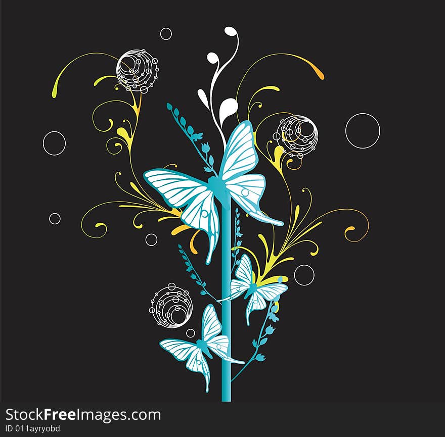 Illustration of a decorative background with butterflies