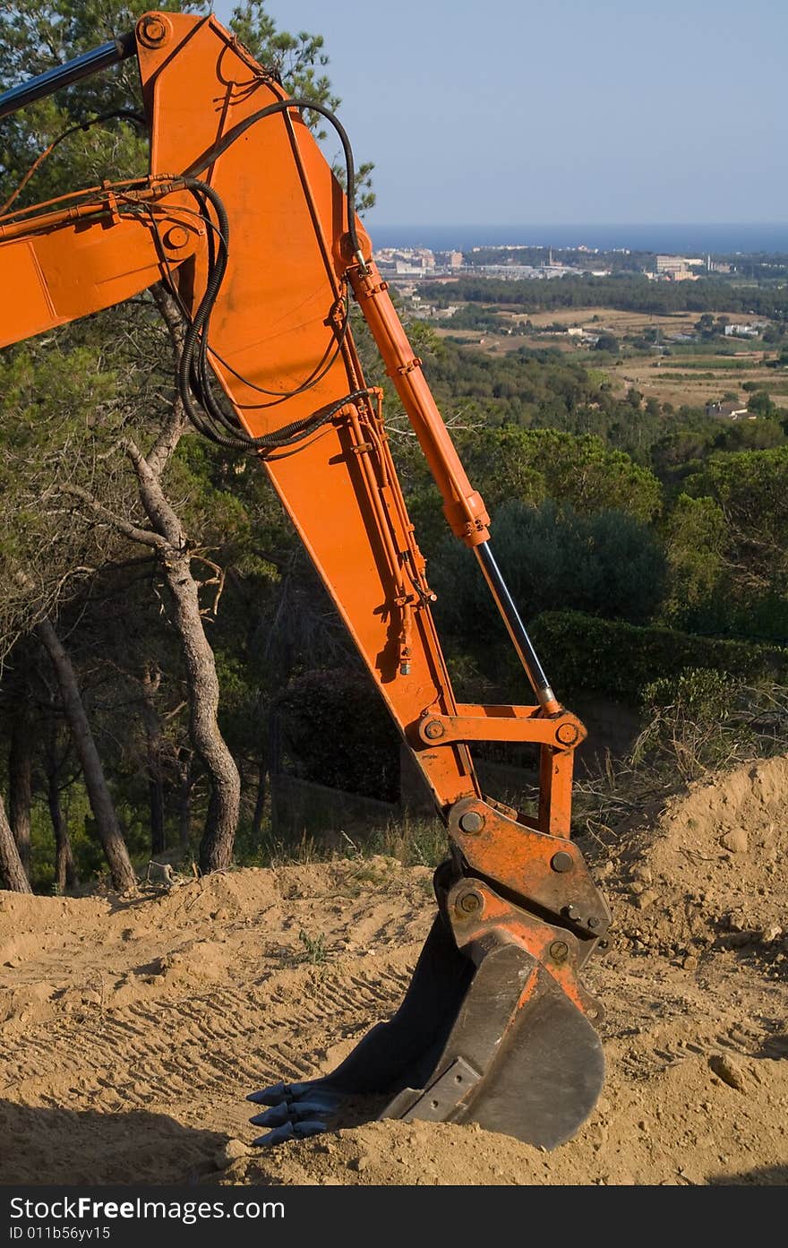 A close up orange bulldozer