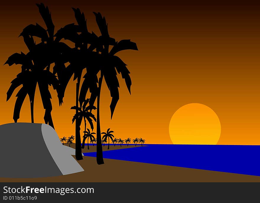 A Realistic Sunset Beach illustration