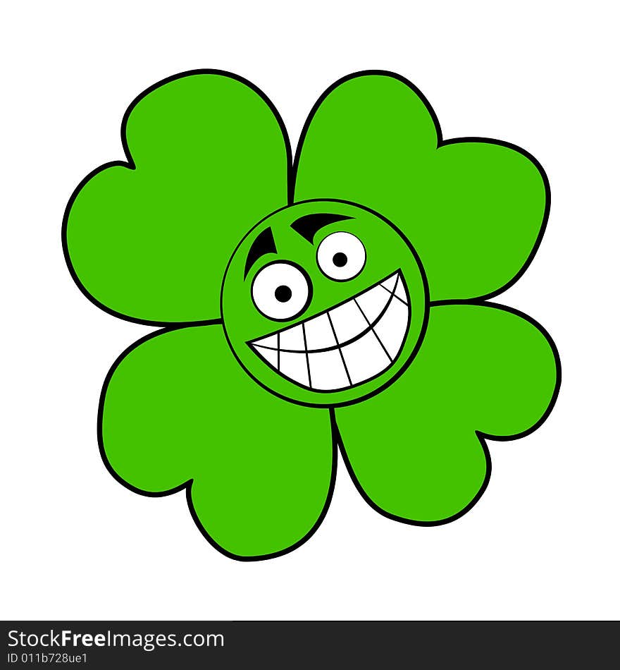 Lucky green cartooned Quarterfoil with smiley icon of happy