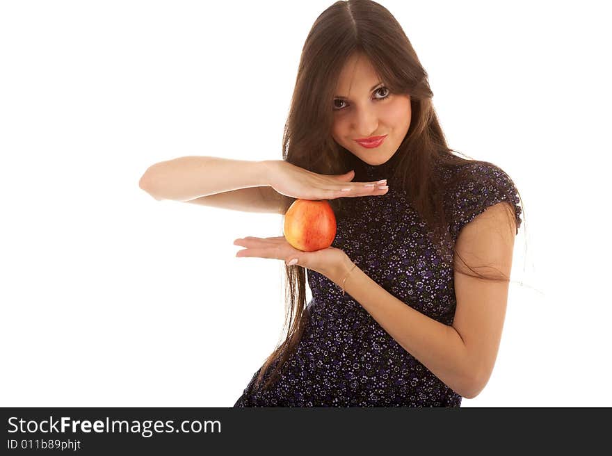 Portrait of a beautiful young woman with apple