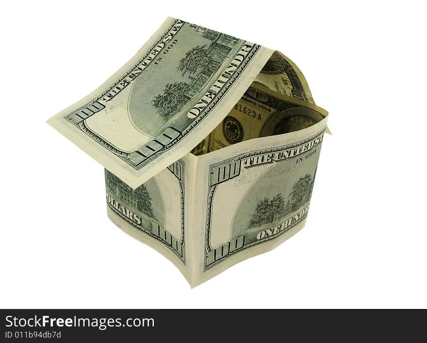 House from dollars on a white background