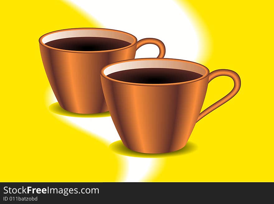 Two cups of coffee on a yellow background