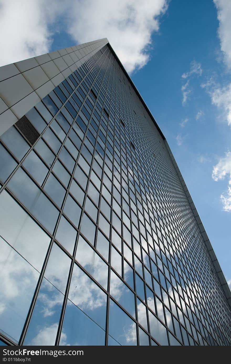 A complex of skyscrapers in day time