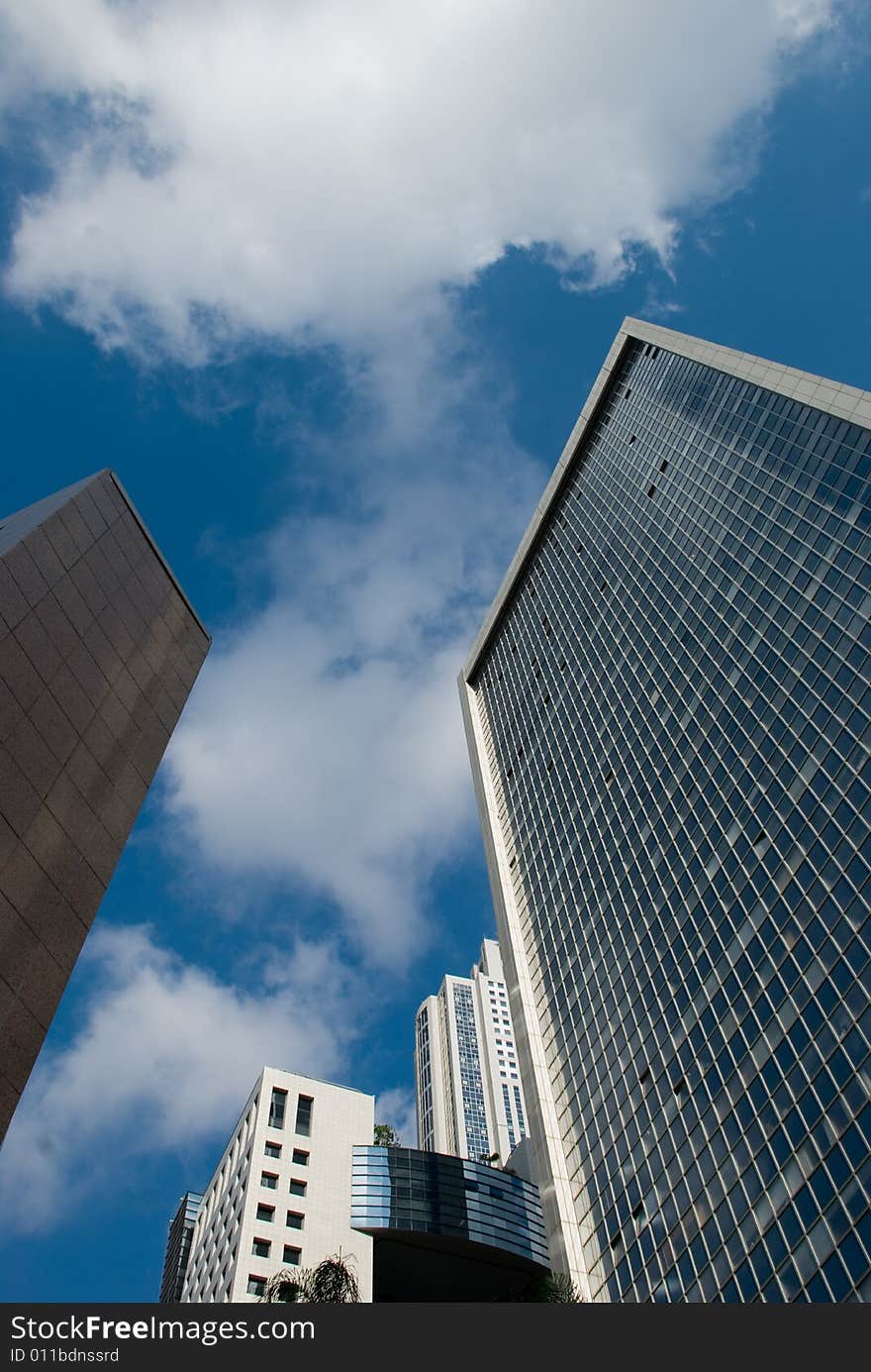 A complex of skyscrapers in day time