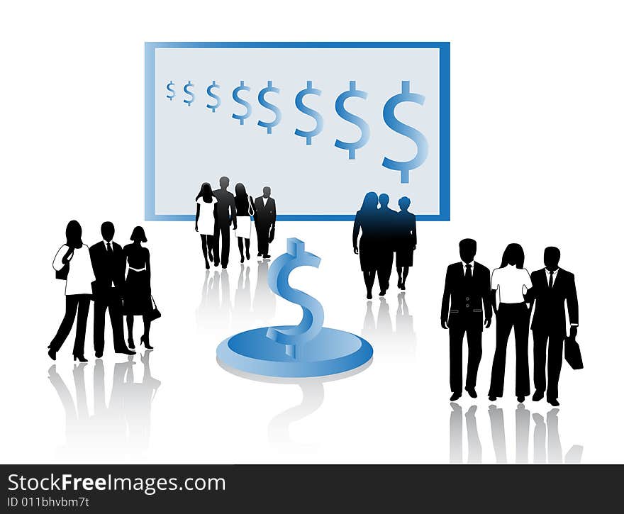 Illustration of business people, blue