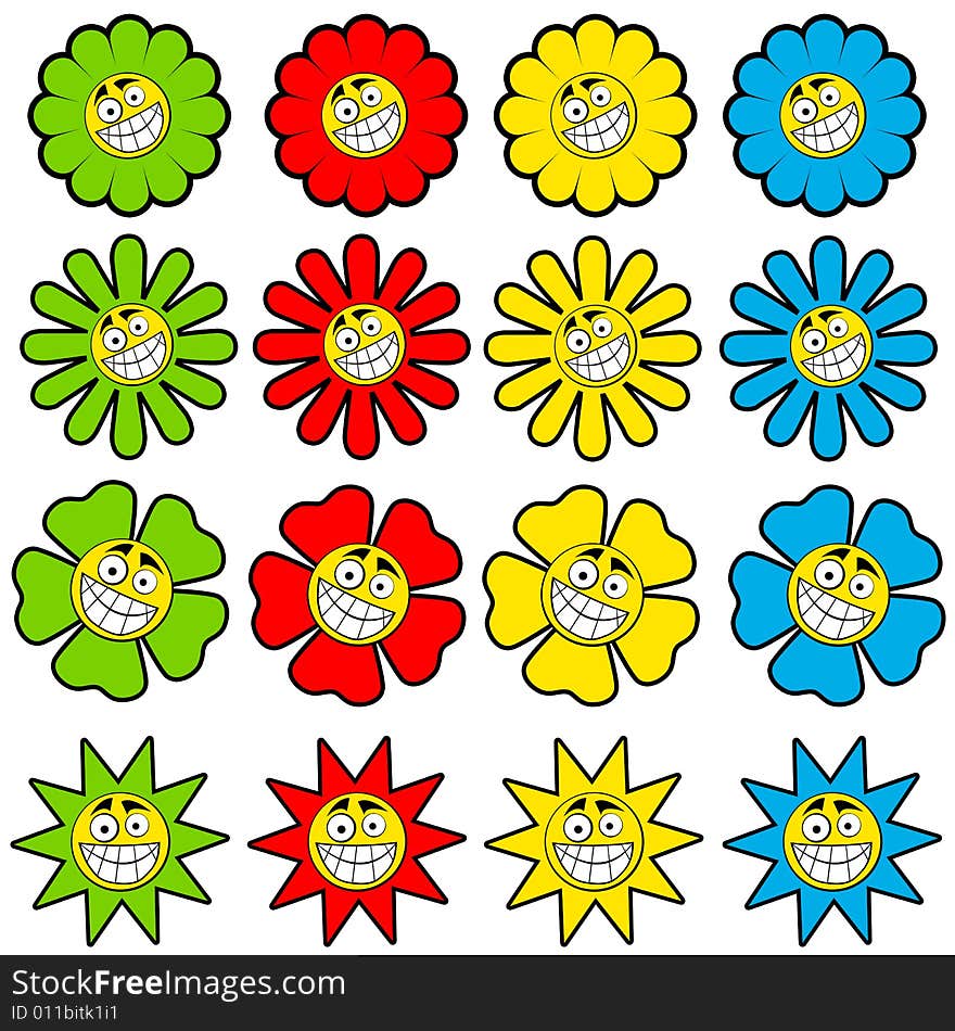 Colored smiling blooms at different shapes. Colored smiling blooms at different shapes