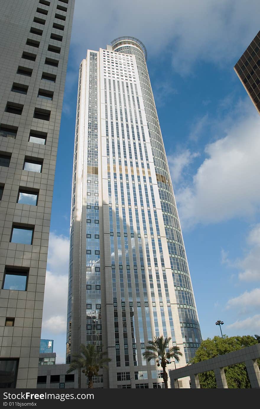 A complex of skyscrapers in day time