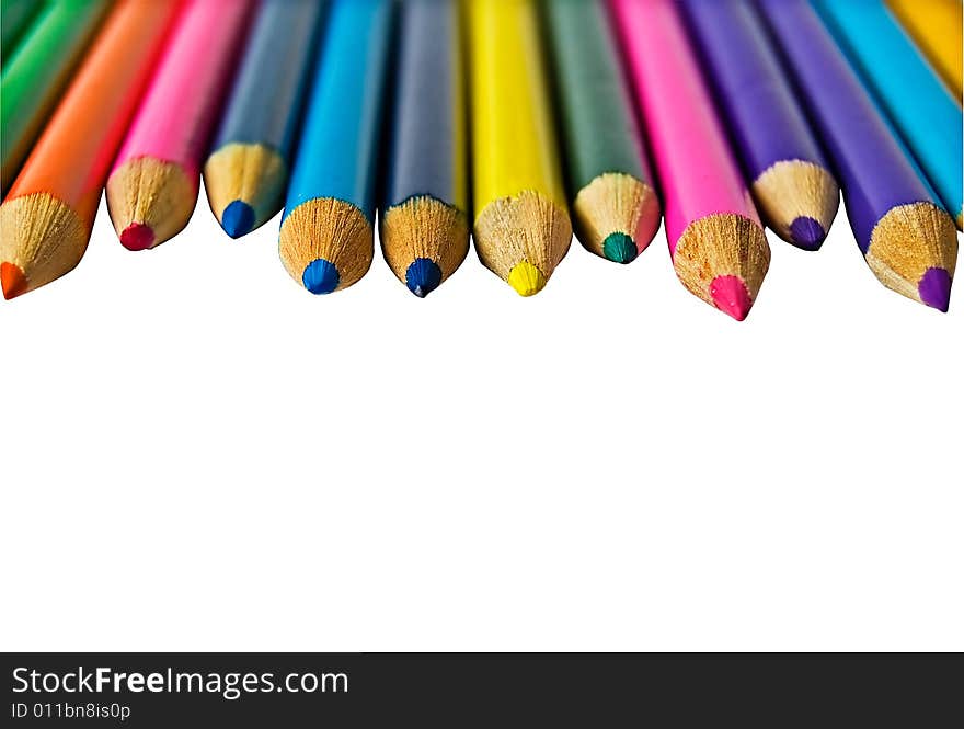 Set of color pencils isolated on white