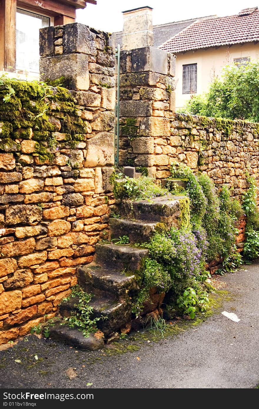 Stone Ladder and entrance at home, small village Goujounac in a province  Cahors, France