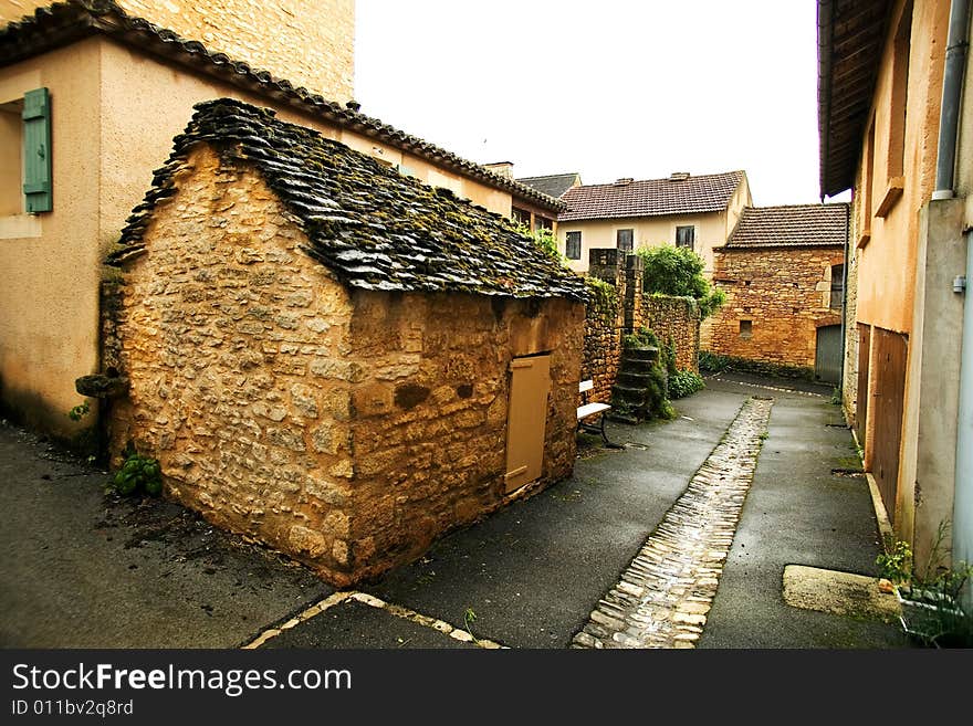 Small street and shed in French village