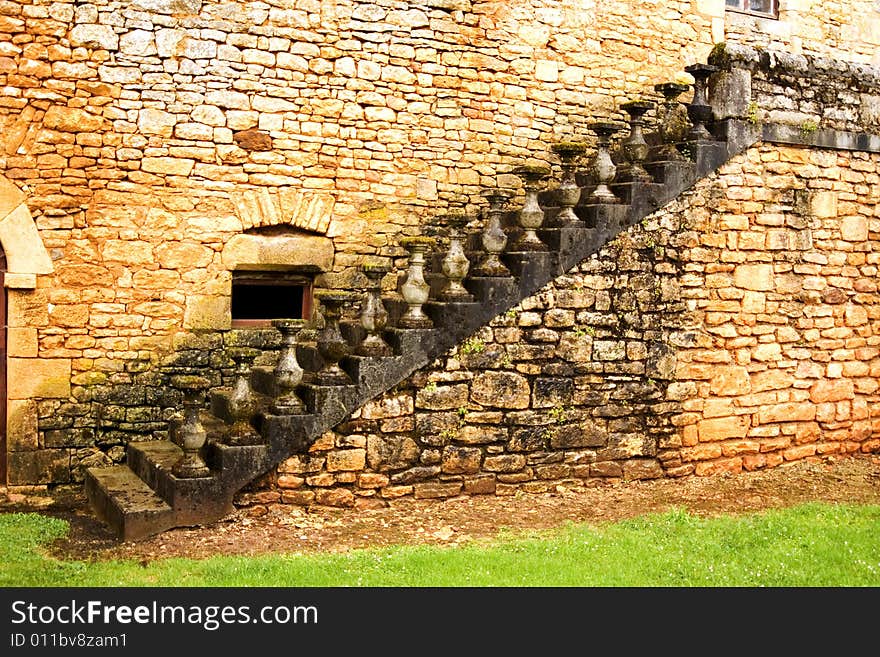 Old Stone Ladder with the destroyed handrail, small village Goujounac in a province Cahors, France (1). Old Stone Ladder with the destroyed handrail, small village Goujounac in a province Cahors, France (1)