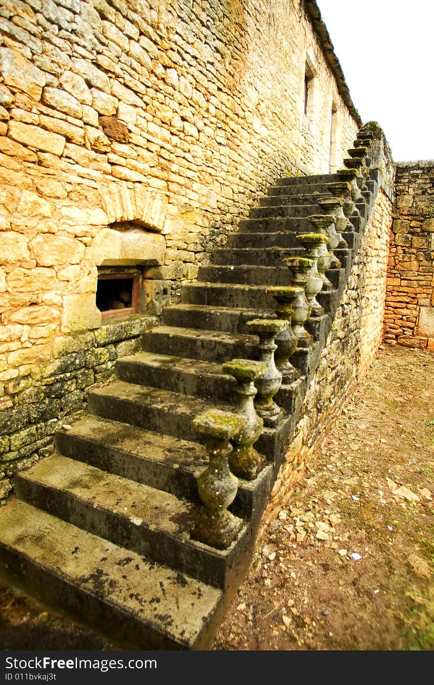 Old Stone Ladder with the destroyed handrail, small village Goujounac in a province  Cahors, France (2). Old Stone Ladder with the destroyed handrail, small village Goujounac in a province  Cahors, France (2)