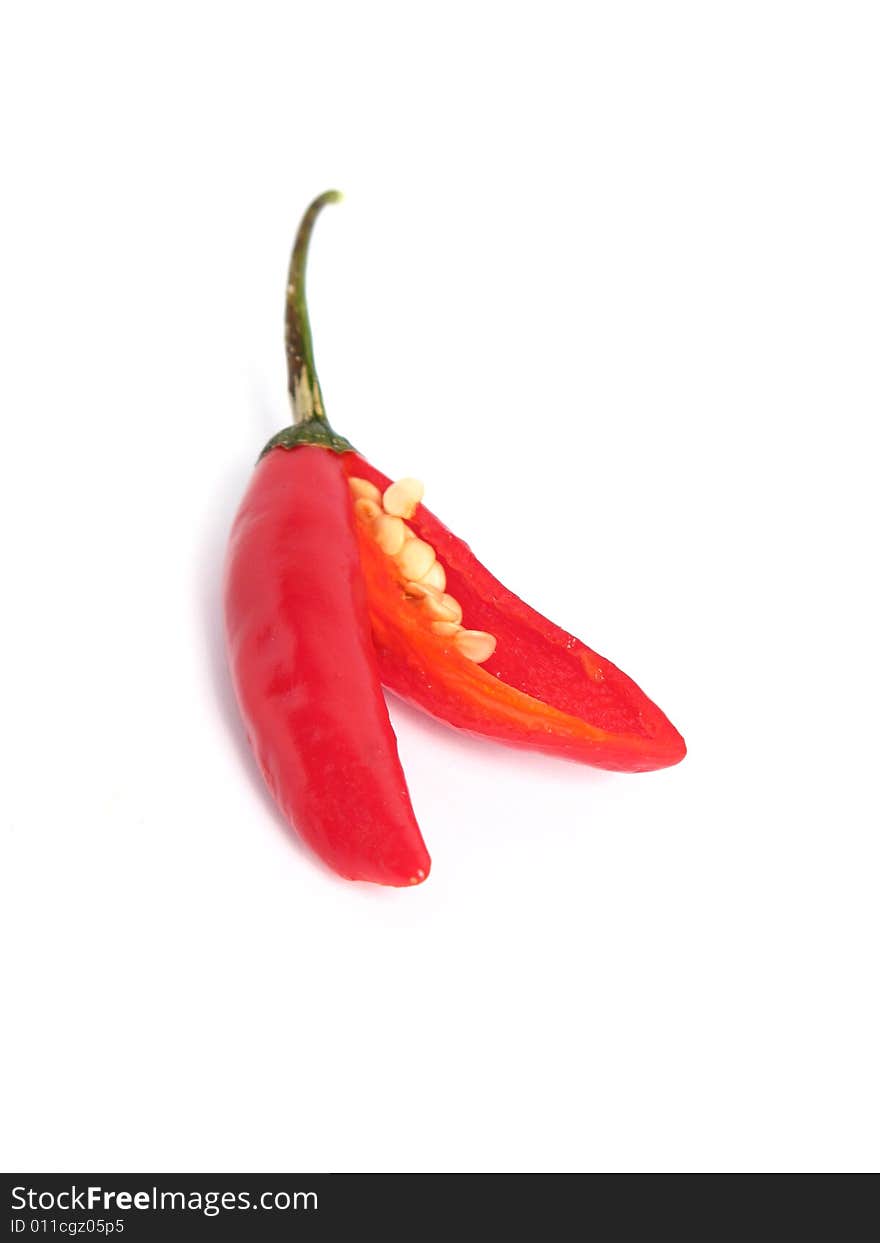 Red chili cut on white background