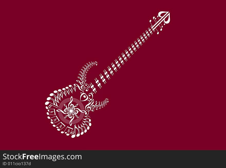 A guitar simple generated all music notes by illustration with brown colour background