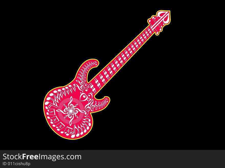 A guitar simple generated all music notes by illustration with black colour background