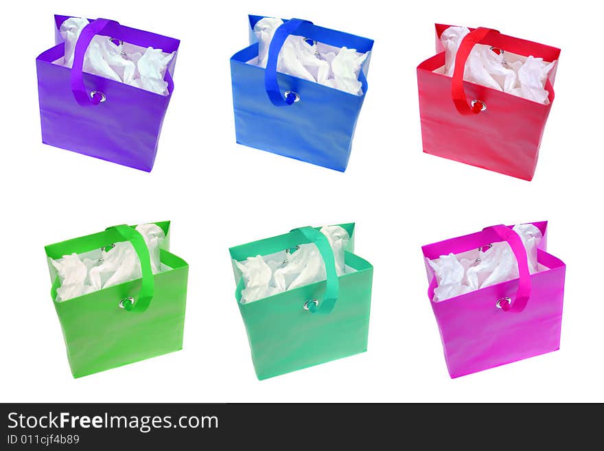 Isolated shopping bags in many different colors