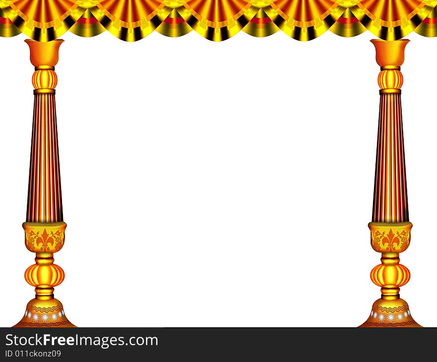 A beautiful stage gold colour pillar and saree border generated by illustration with isolate