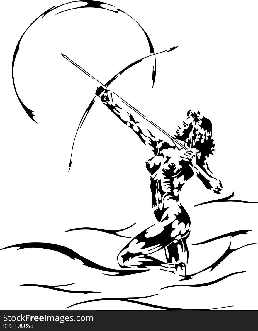 Outline illusration. amazon draw a bow