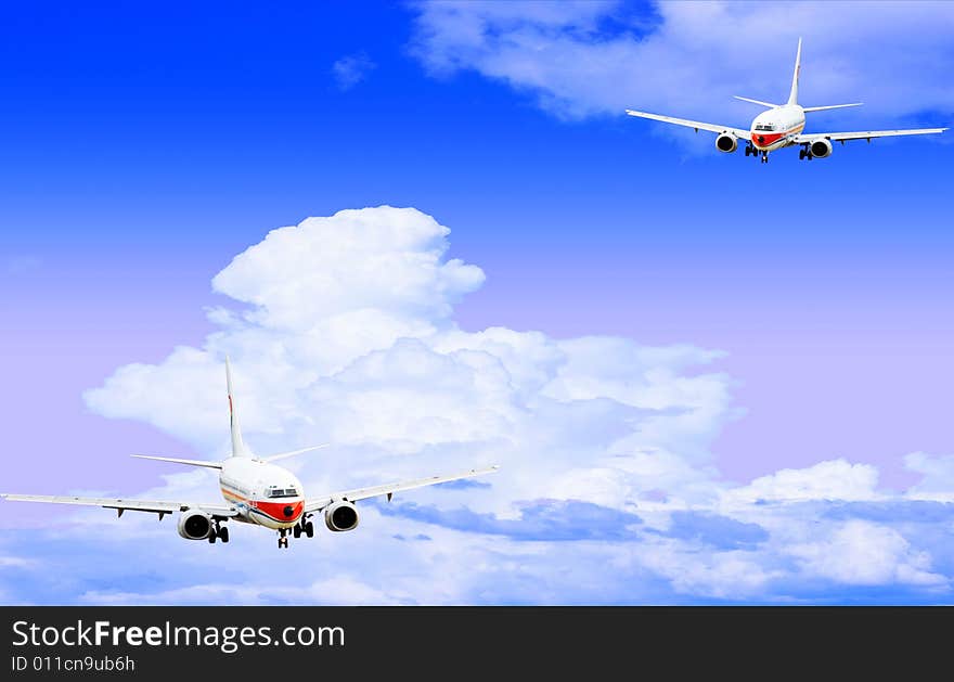 Airplane isolated over sky background