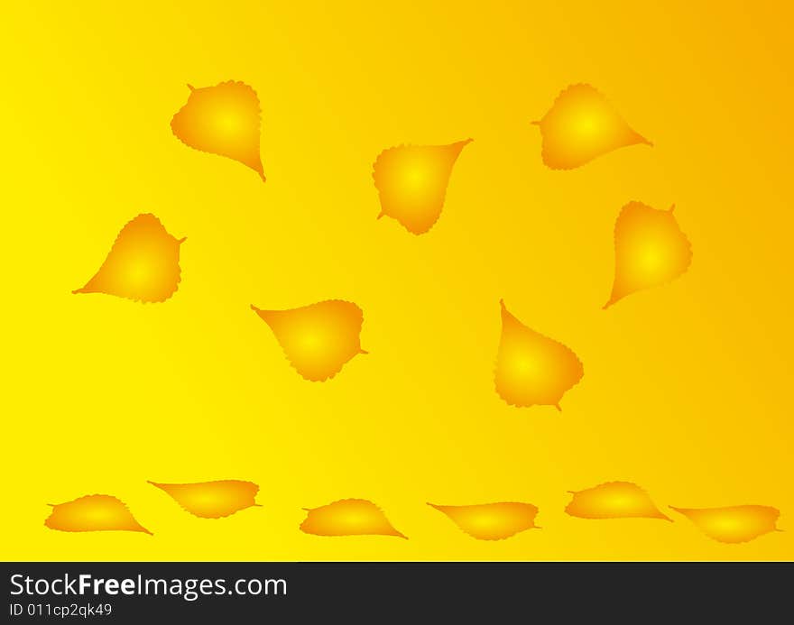 Yellow background with falling autumn, yellow sheet