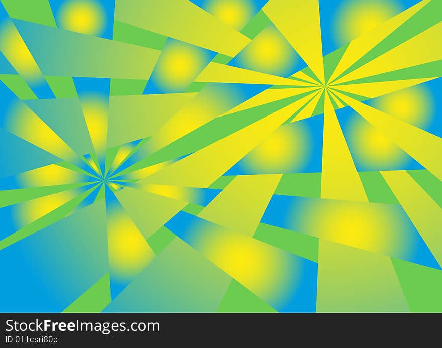 Rays yellow blue colour on green background intertwined between itself