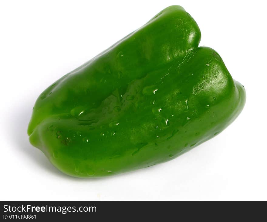 Green pepper wet on white background