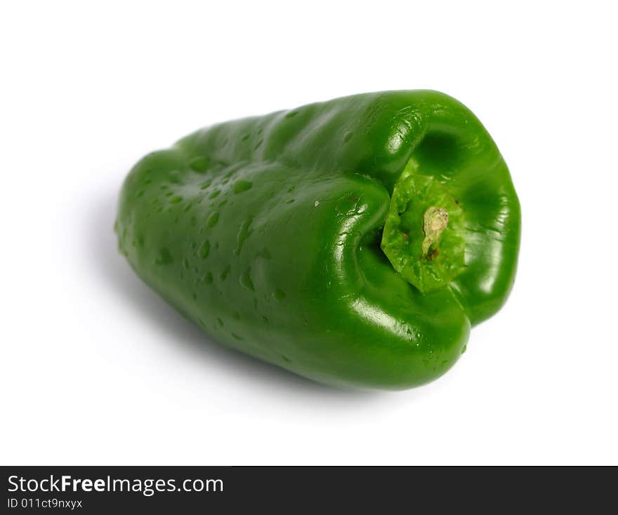 Green pepper wet on white background