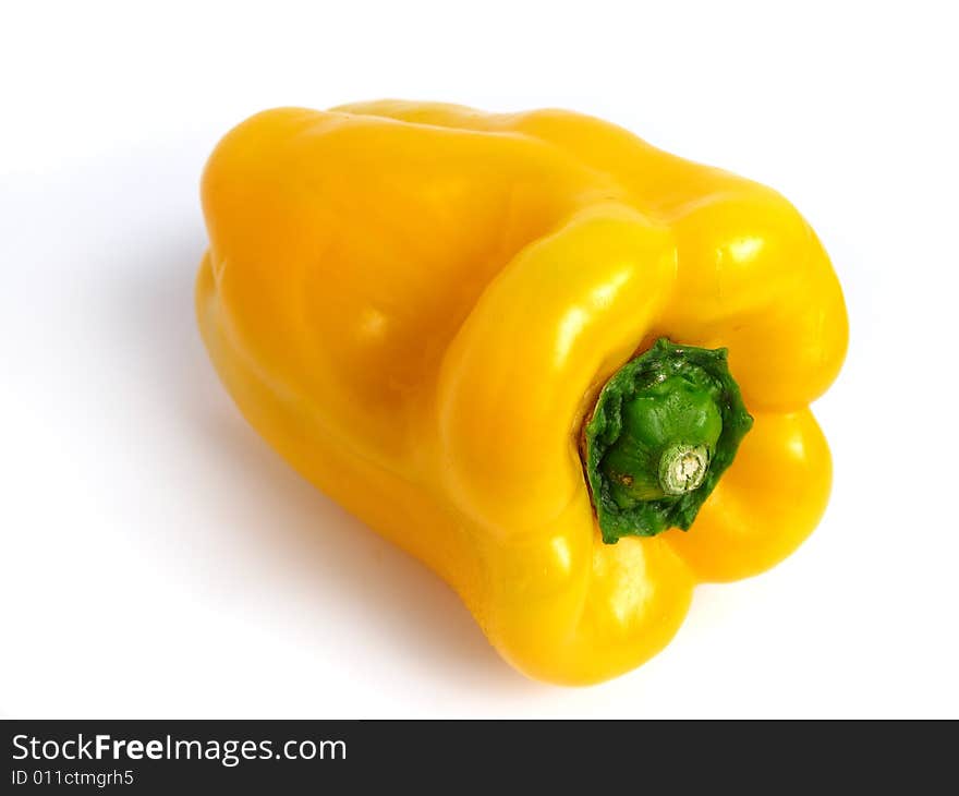 Yellow pepper wet on white background